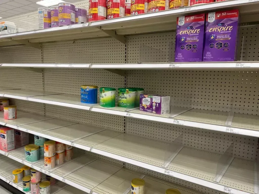 Empty baby formula shelves at a Target store